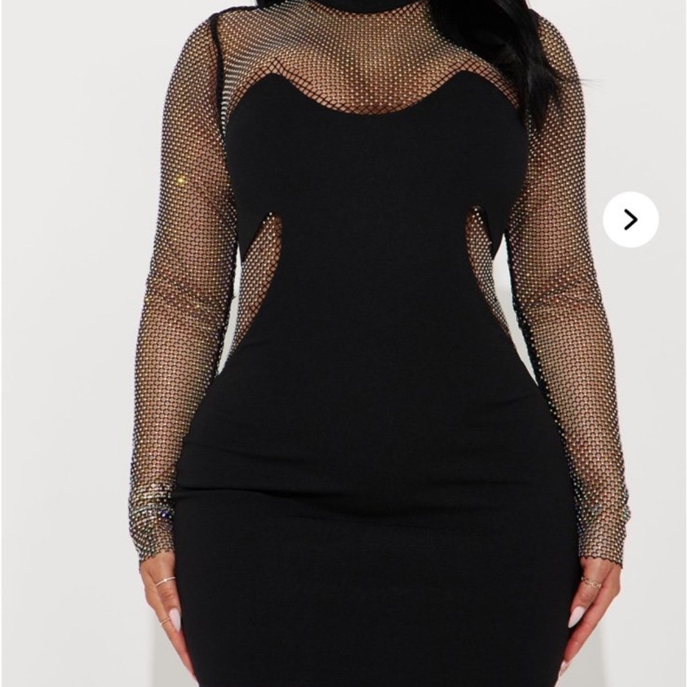 Fashion Nova Black Long Sleeve Mesh Dress